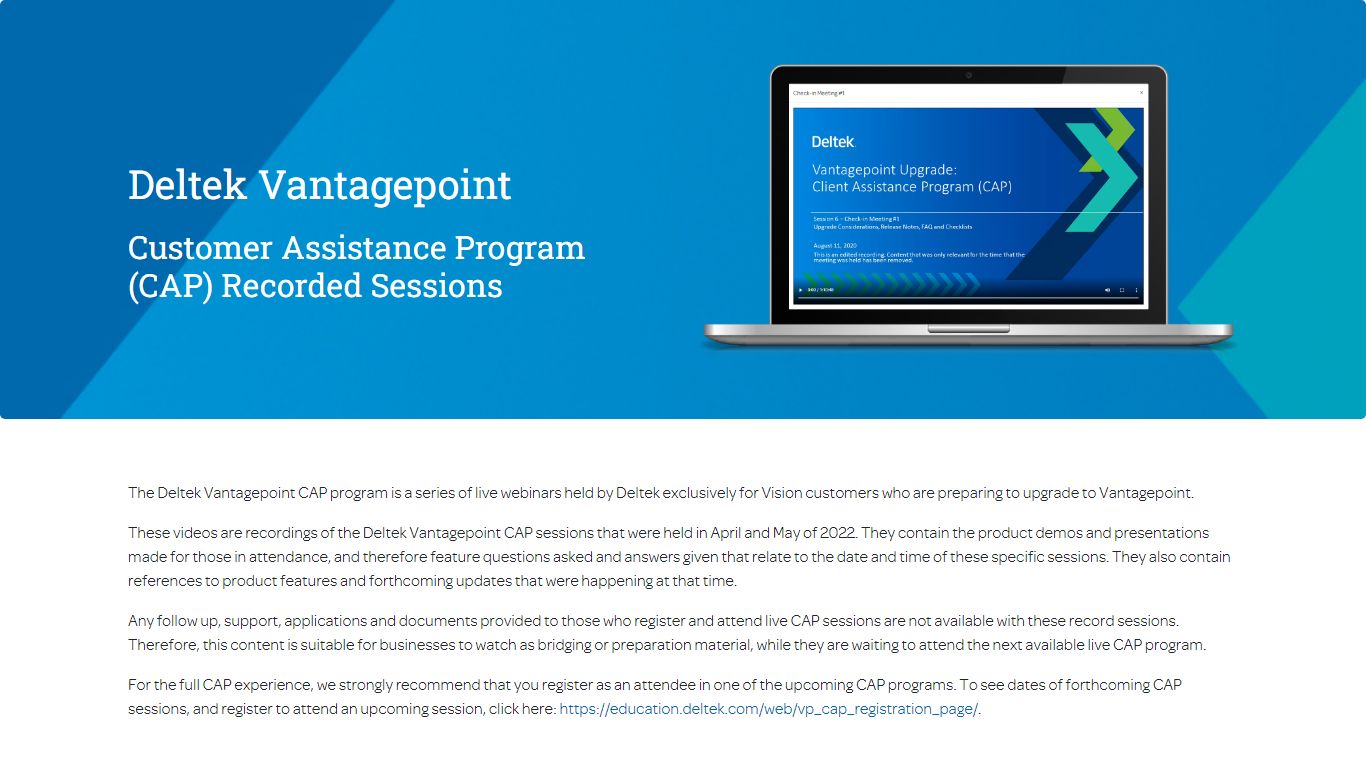 Deltek Vantagepoint CAP Recorded Sessions