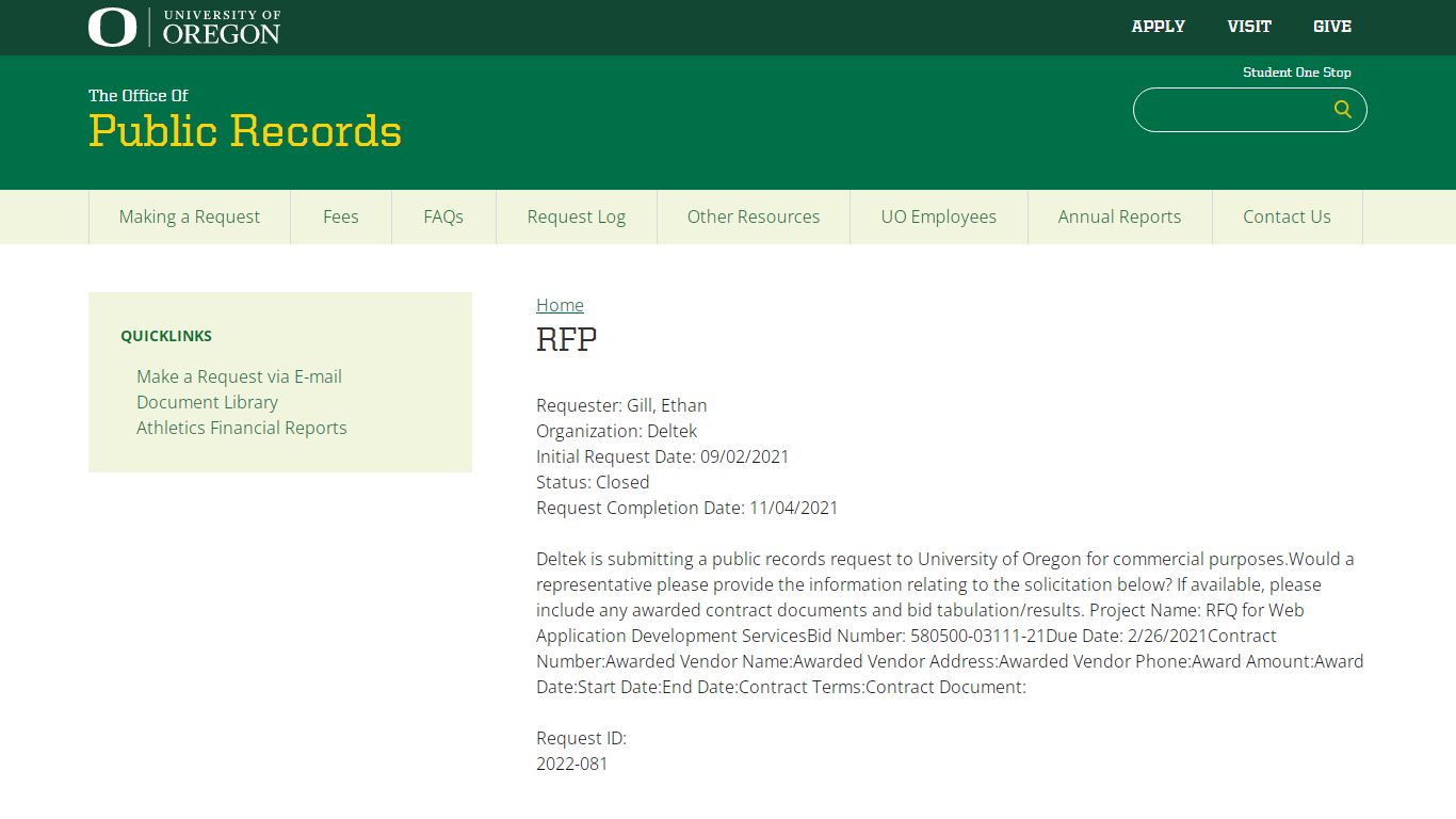 RFP | Public Records - University of Oregon